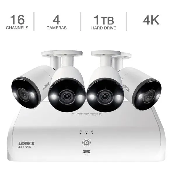 Lorex Fusion 4K 16-Channel 1TB NVR Wired System with 4 Smart Deterrence Cameras