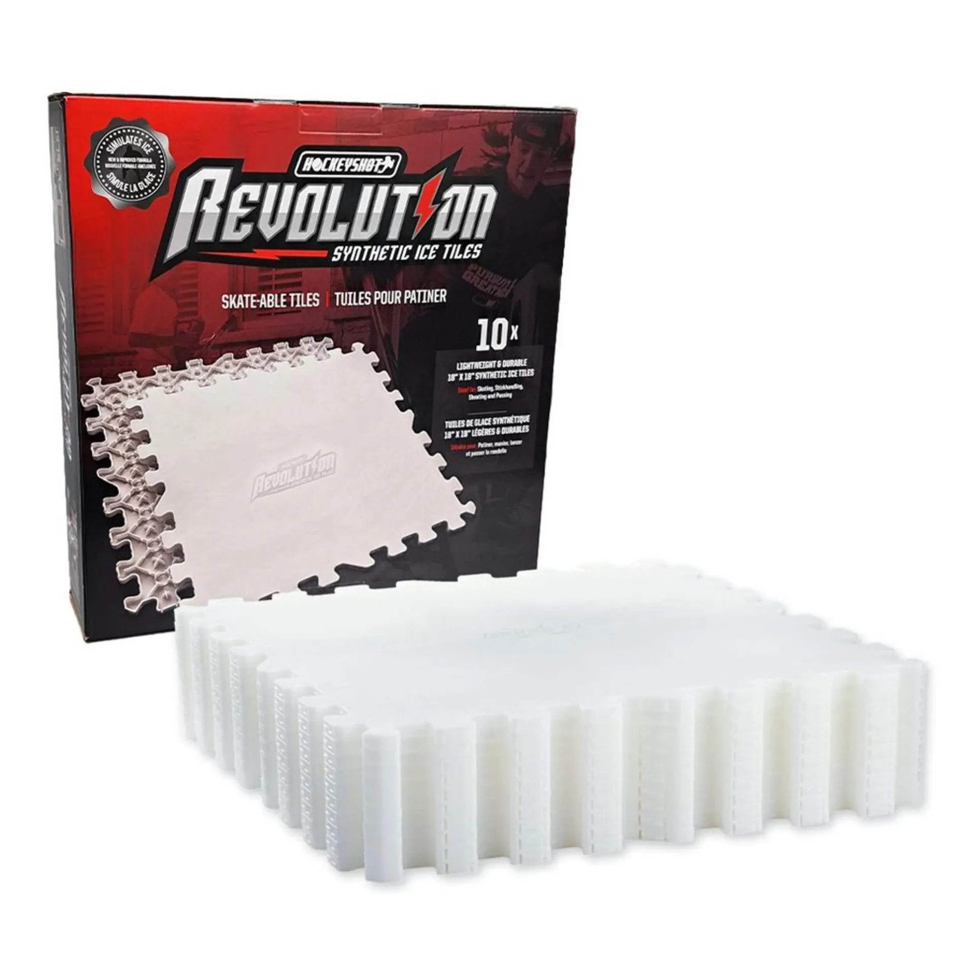 HockeyShot Synthetic Ice Revolution Skateable Tiles, 18-in x 18-in, 10-pk