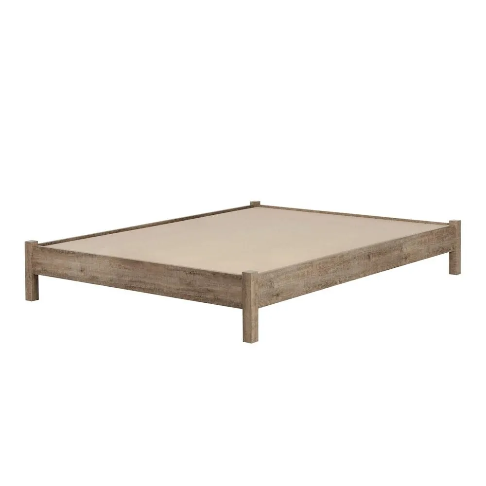 Munich Queen Platform Bed on Legs - Rustic Style in Weathered Oak, 63.5 in. x 82.75 in. x 13.5 in.