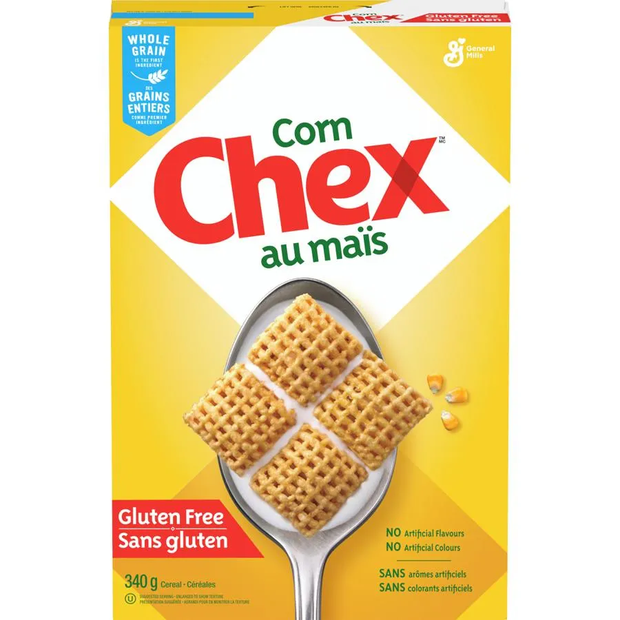 Corn Chex Breakfast Cereal, Gluten Free, Whole Grains, 340 g