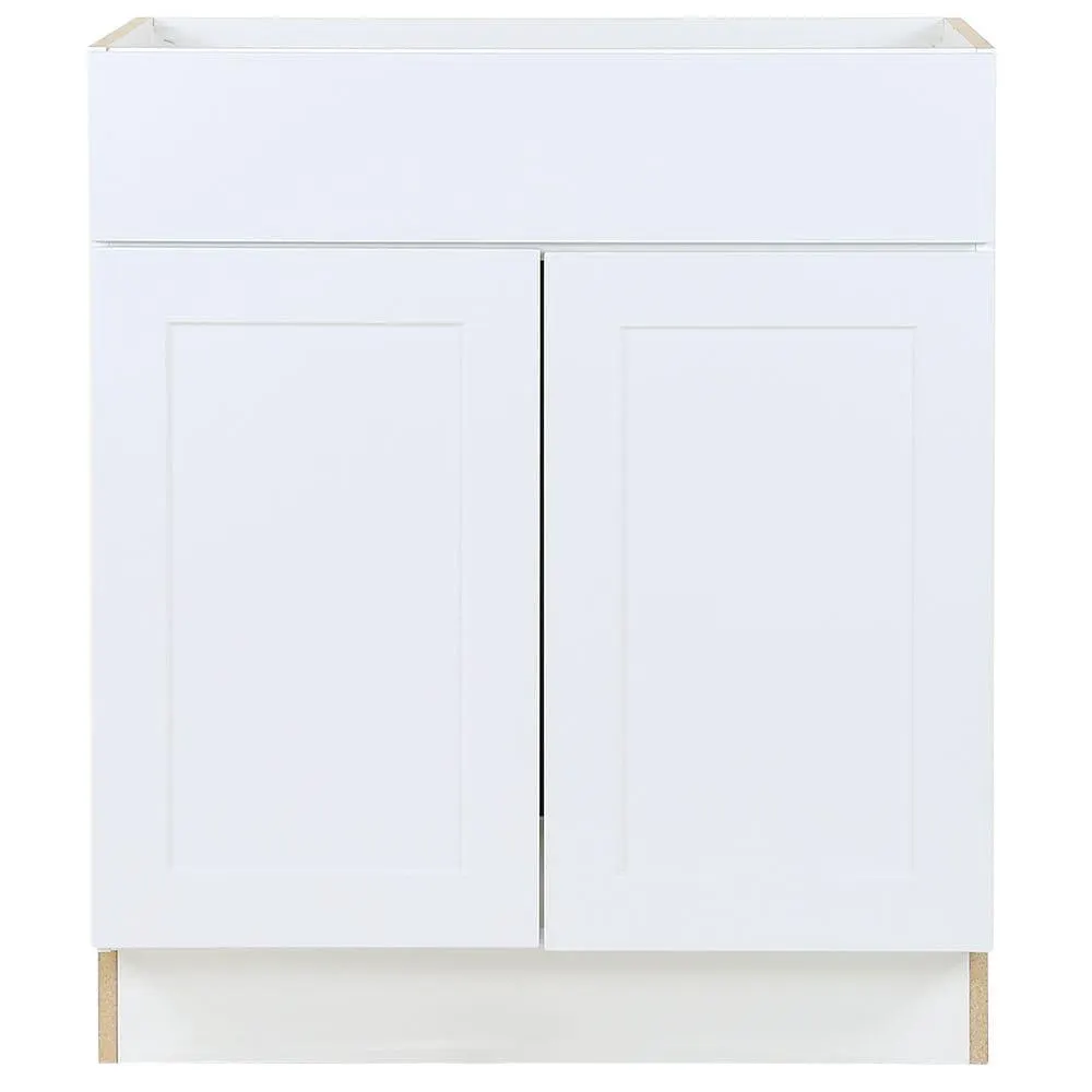 Edson 30-inch W x 34.5-inch H x 24.5-inch D Shaker Style Assembled Kitchen Sink Base Cabinet/Cupboard in Solid White (BS30)