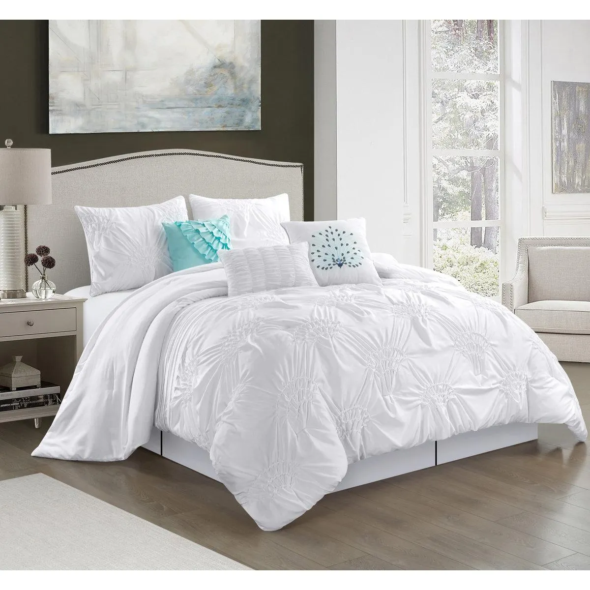 Erasmus White Microfiber Reversible 7 Piece Comforter Set