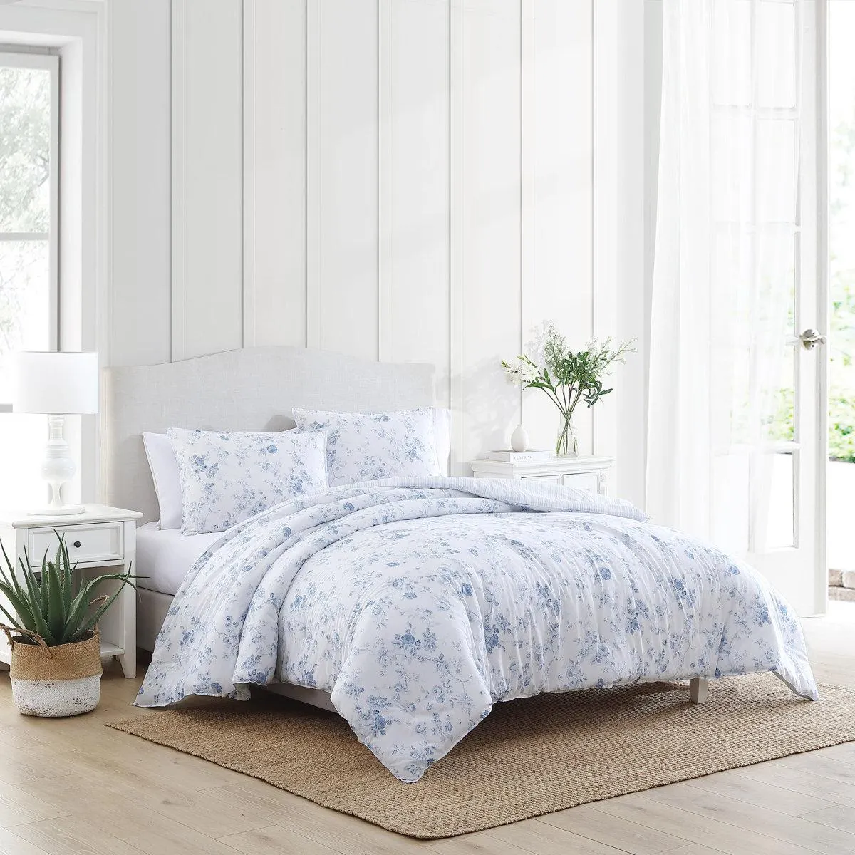 Laura Ashley Belinda Blue Cotton Comforter Reversible Set