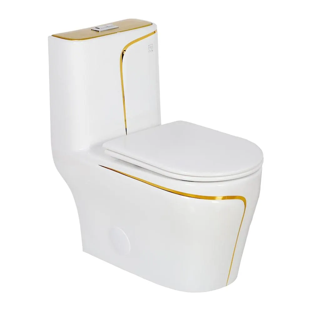CALTA 1-piece 4/6L Dual Flush Elongated Toilet in White and Gold