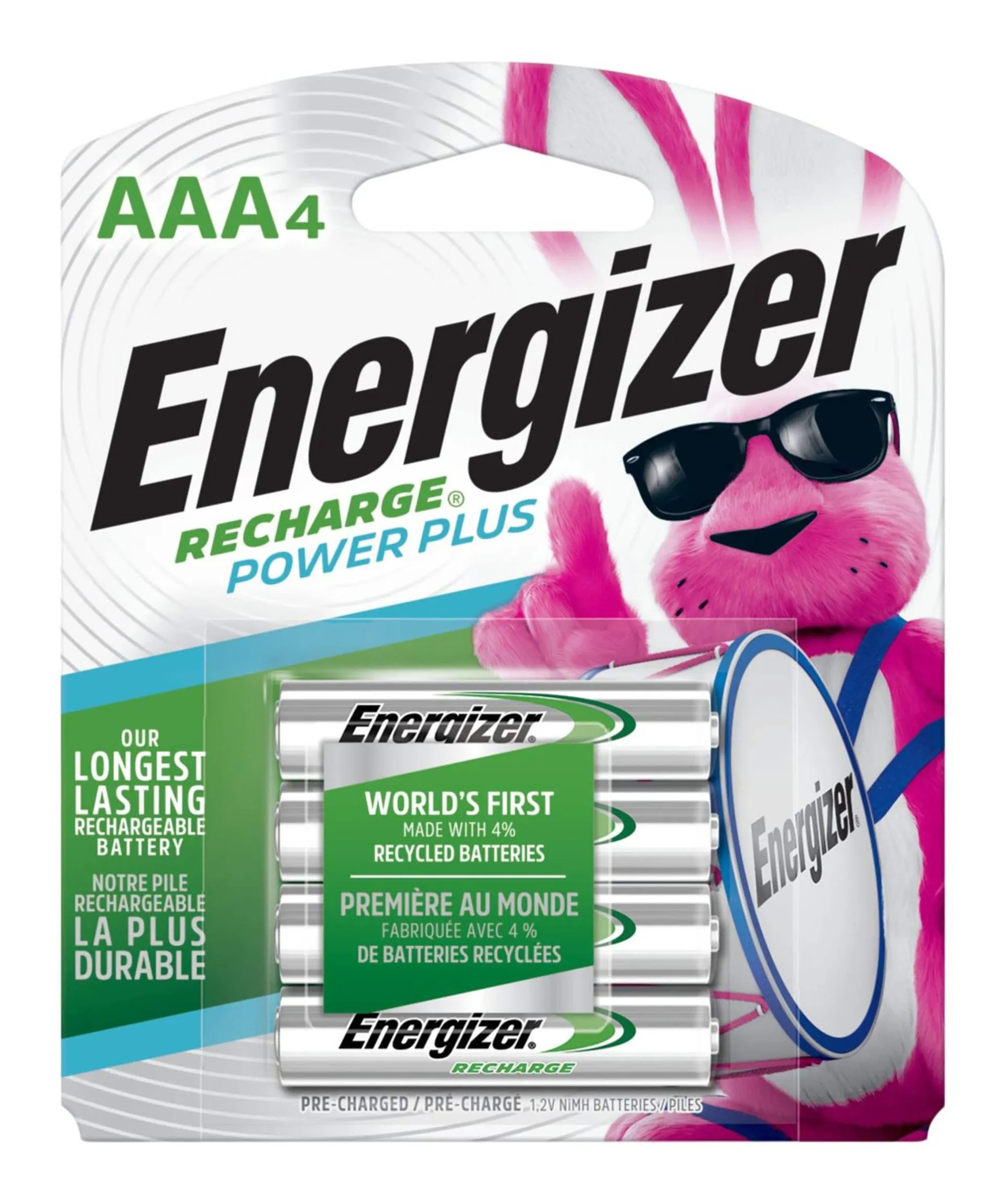 Energizer NH12BP-4 AAA 800mAh NiMH Rechargeable Batteries, Pre-Charged, All Purpose, 4-pk