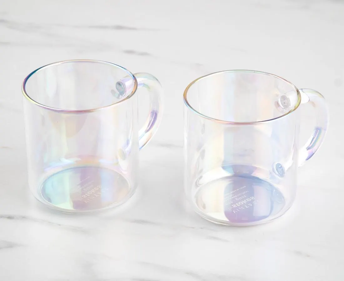 Vintage Glass Mug Set, Iridescent, Set of 2