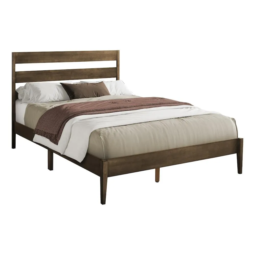 Bed, Queen Size, Frame Only, Platform Bed, Bedroom, Walnut Solid Wood Legs, Walnut Wood Frame