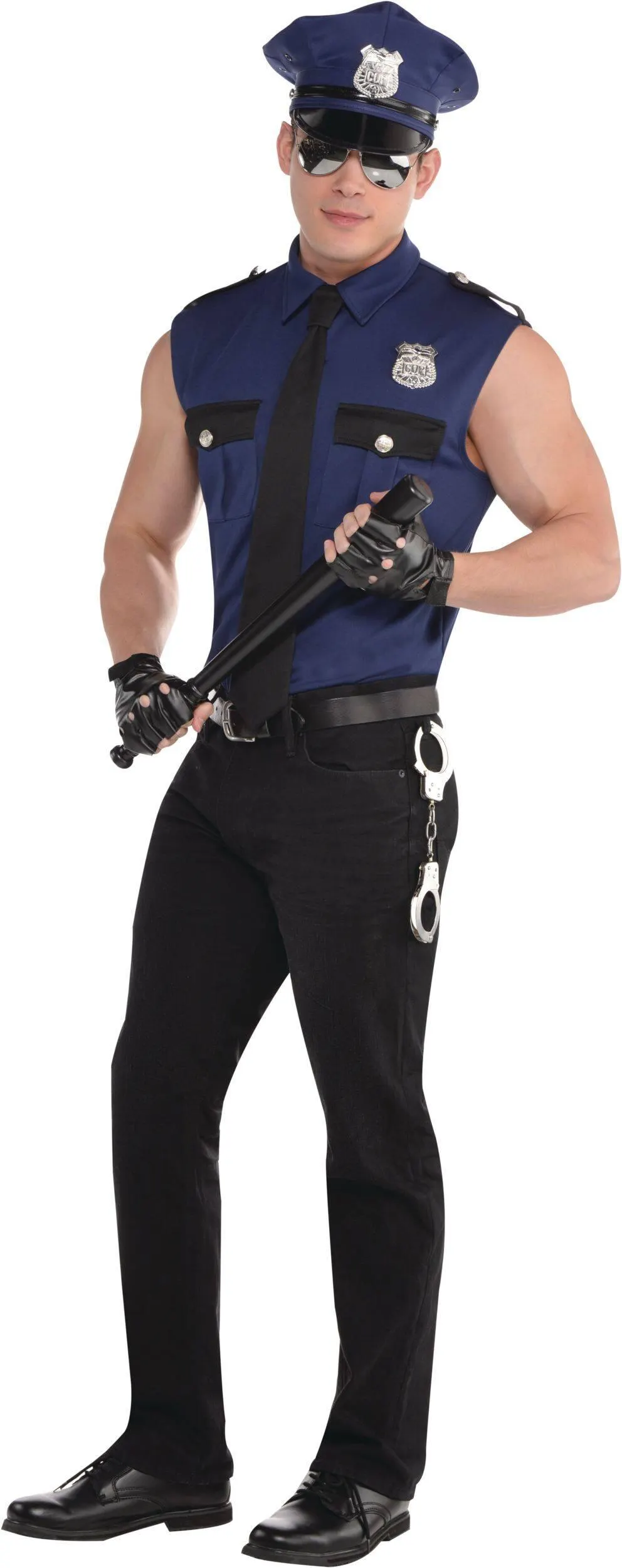 Men's Cop Police Officer Blue Outfit with Shirt/Gloves/Tie Halloween Costume, Assorted Sizes
