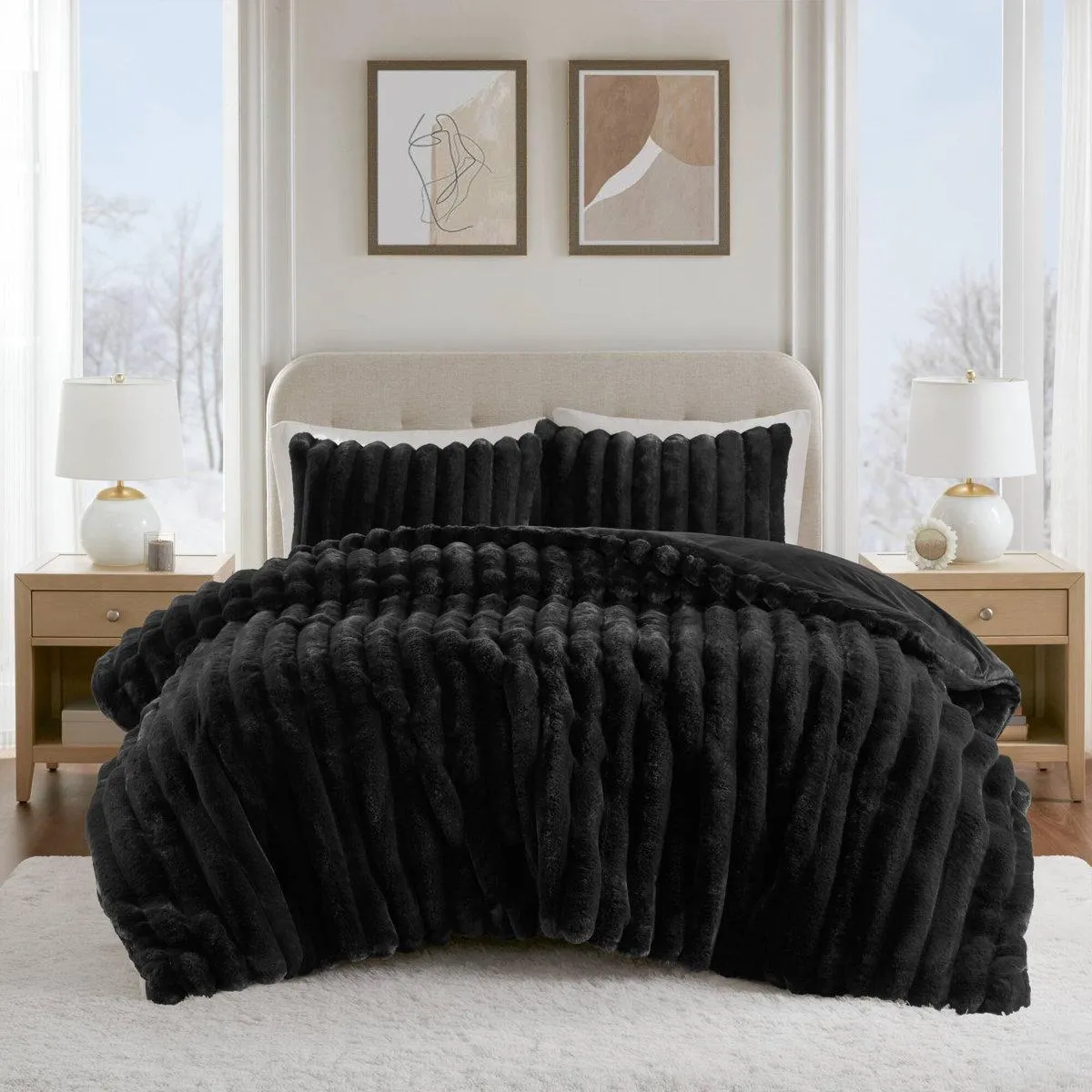 Jasmine 3 Piece Ultrasoft Faux Fur Ribbed Comforter Set