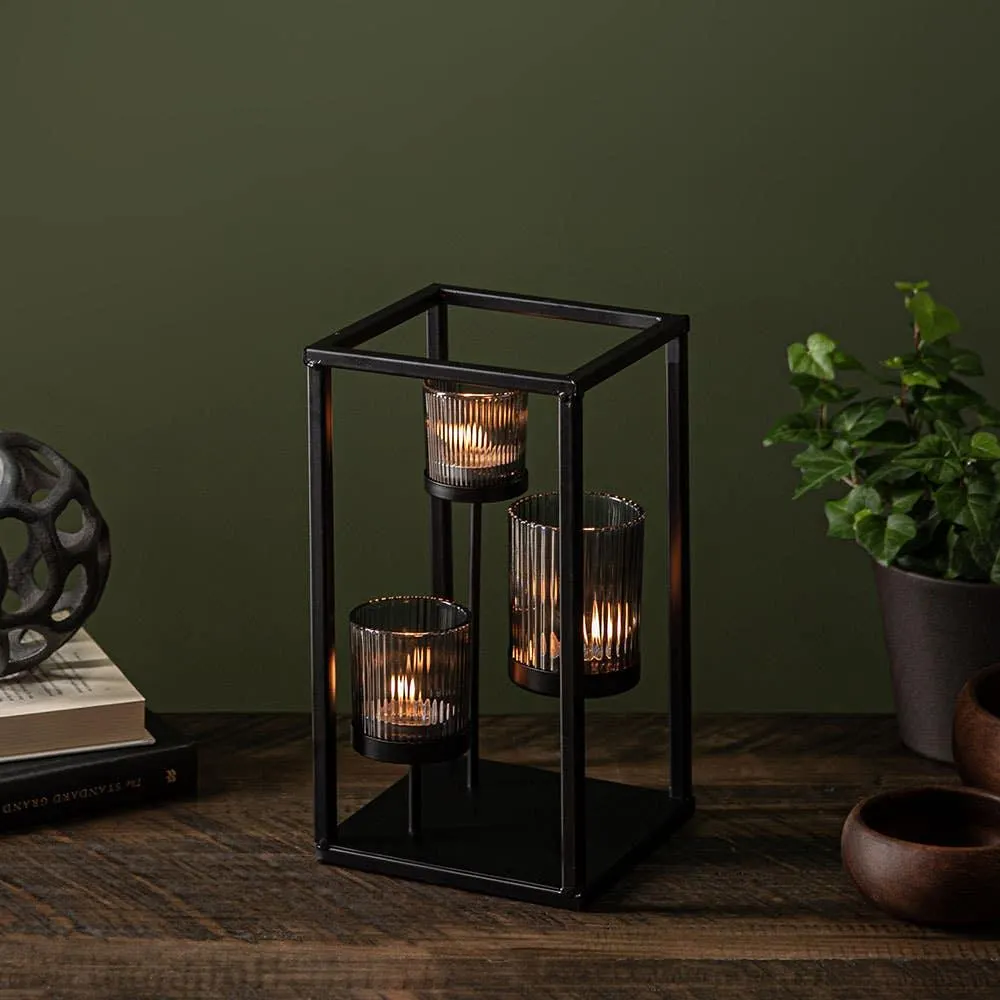 KSP Elevate '3-Lite' Iron Candleholder 12" H (Black/Smoke)