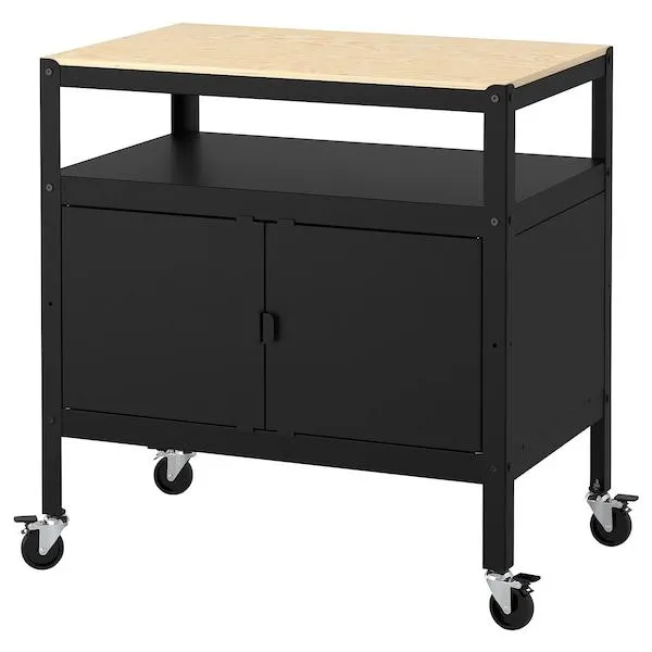 Cart with closed storage, black/wood