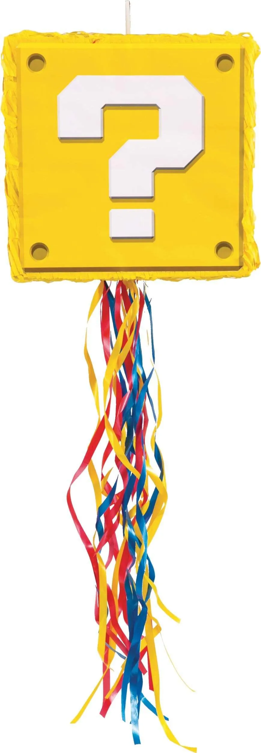 Nintendo Super Mario Bros "?" Question Block Pinata Hanging Pull String Decoration, Yellow, 10.5-in, Holds 2lb of Pinata Filler, for Birthday Parties