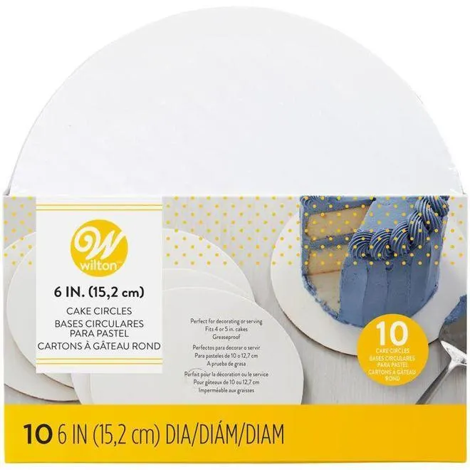 Single-use circle Greaseproof Cake White Boards, 6", 10 Packs - Wilton