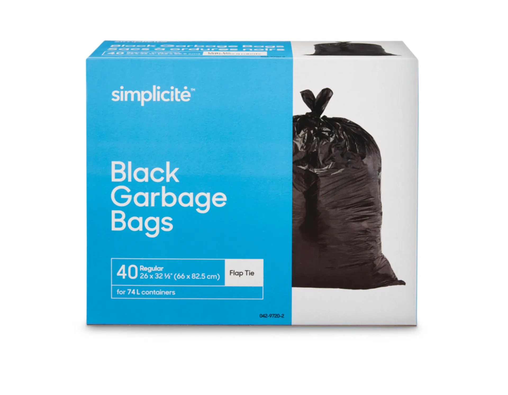 simplicité Regular 4-Flap Ties Outdoor Garbage Bags, 40-pk, Black, 74-L