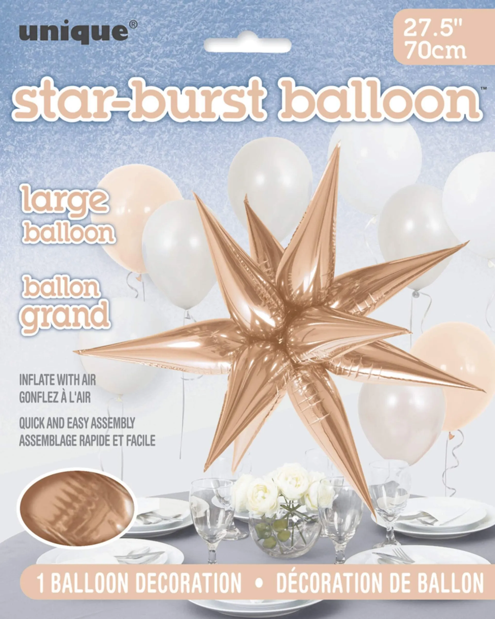 3D Starburst Satin Foil Balloon, Rose Gold, 27.5-in, 12-pk, Air-Filled for Birthday/Special Occasion