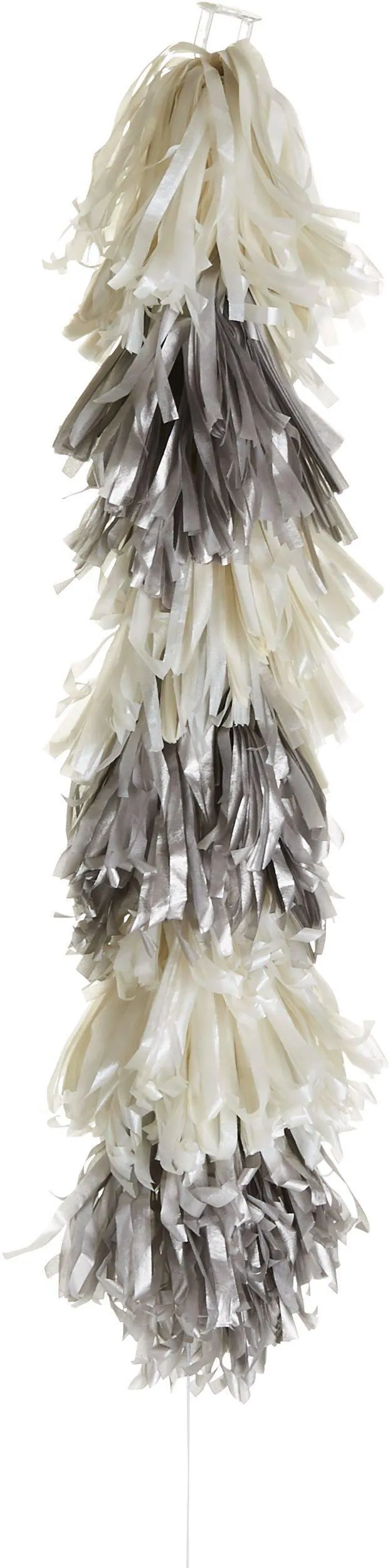 Tassel Fringe Balloon Weight Tail Accessory, Silver/White, 6-ft, for Graduation/New Year's Eve