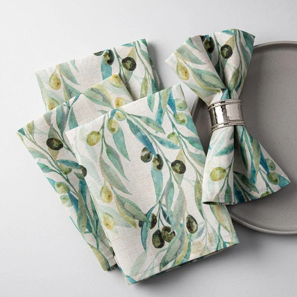 Harman Printed 'Mixed Olive' Linen Napkin - Set of 4 (Natural)