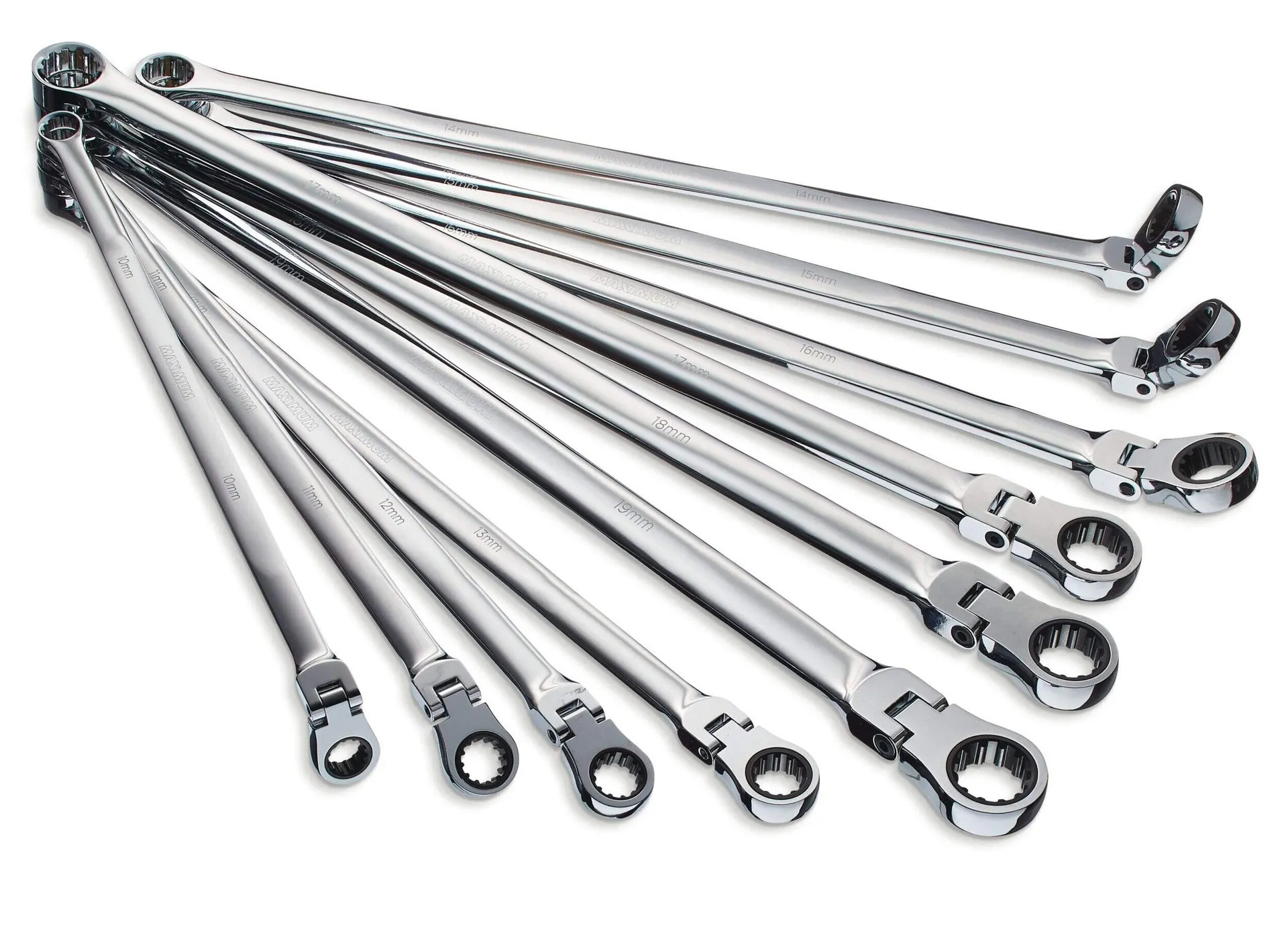 MAXIMUM Extra-Long Double Box-End Flex Wrench Set, Metric, 10-pc