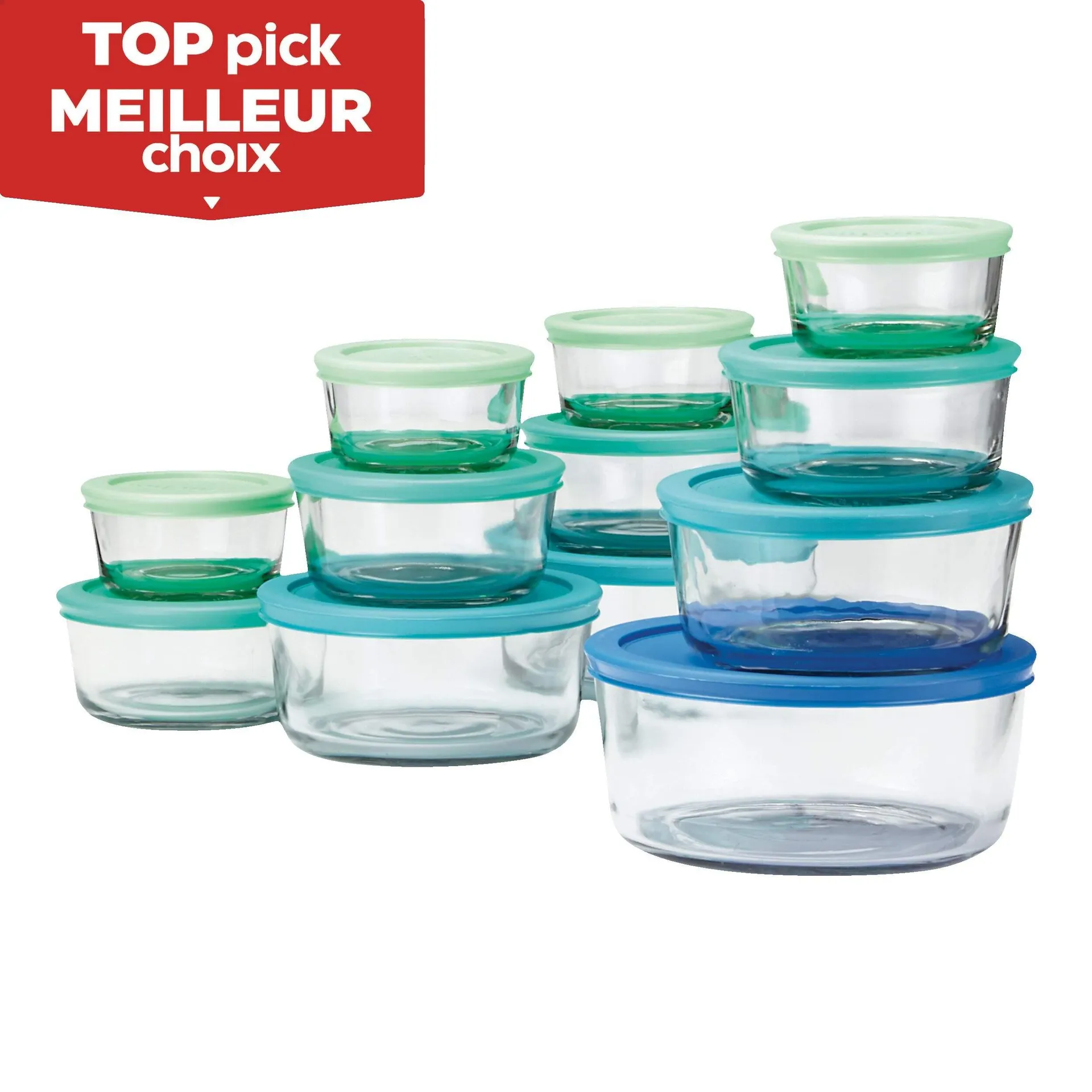 Anchor Hocking Glass Food Storage Set with Lids, Assorted Sizes, 12 Count