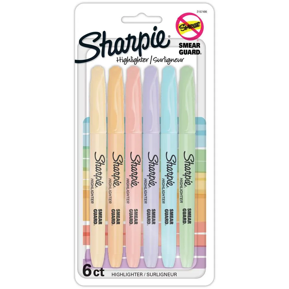 Sharpie Chisel Tip Pocket-Style Highlighters - Assorted Pastel Colours - 6 Pack