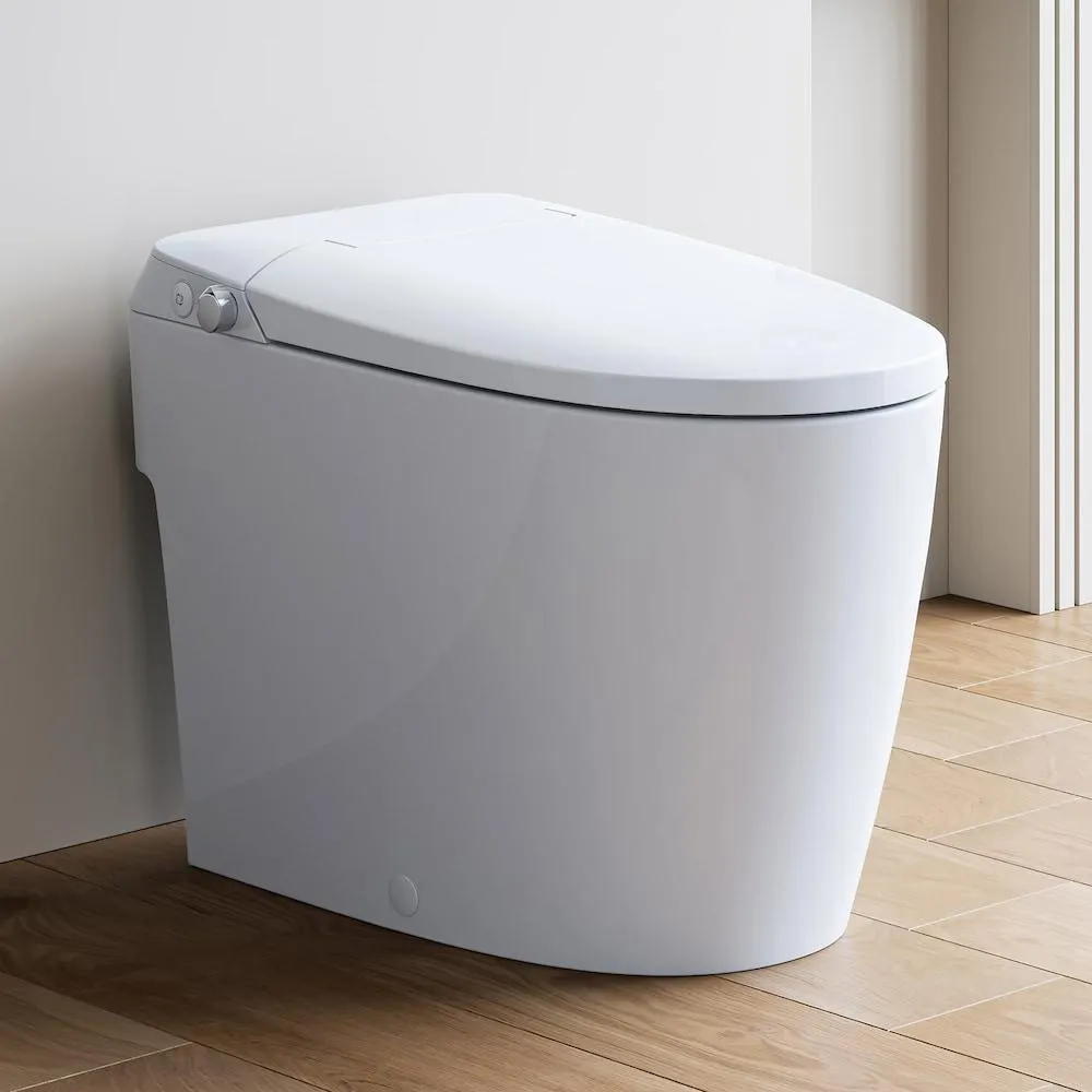 Non-Electric Elongated Bidet Toilet 1.0 GPF in White with ADA Chair Height, Foot Kick to Flush
