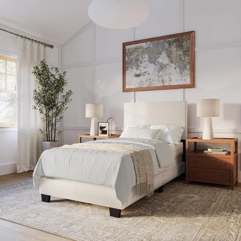 Celeste Mordern White Boucle Twin/Single Bed Frame with Headboard