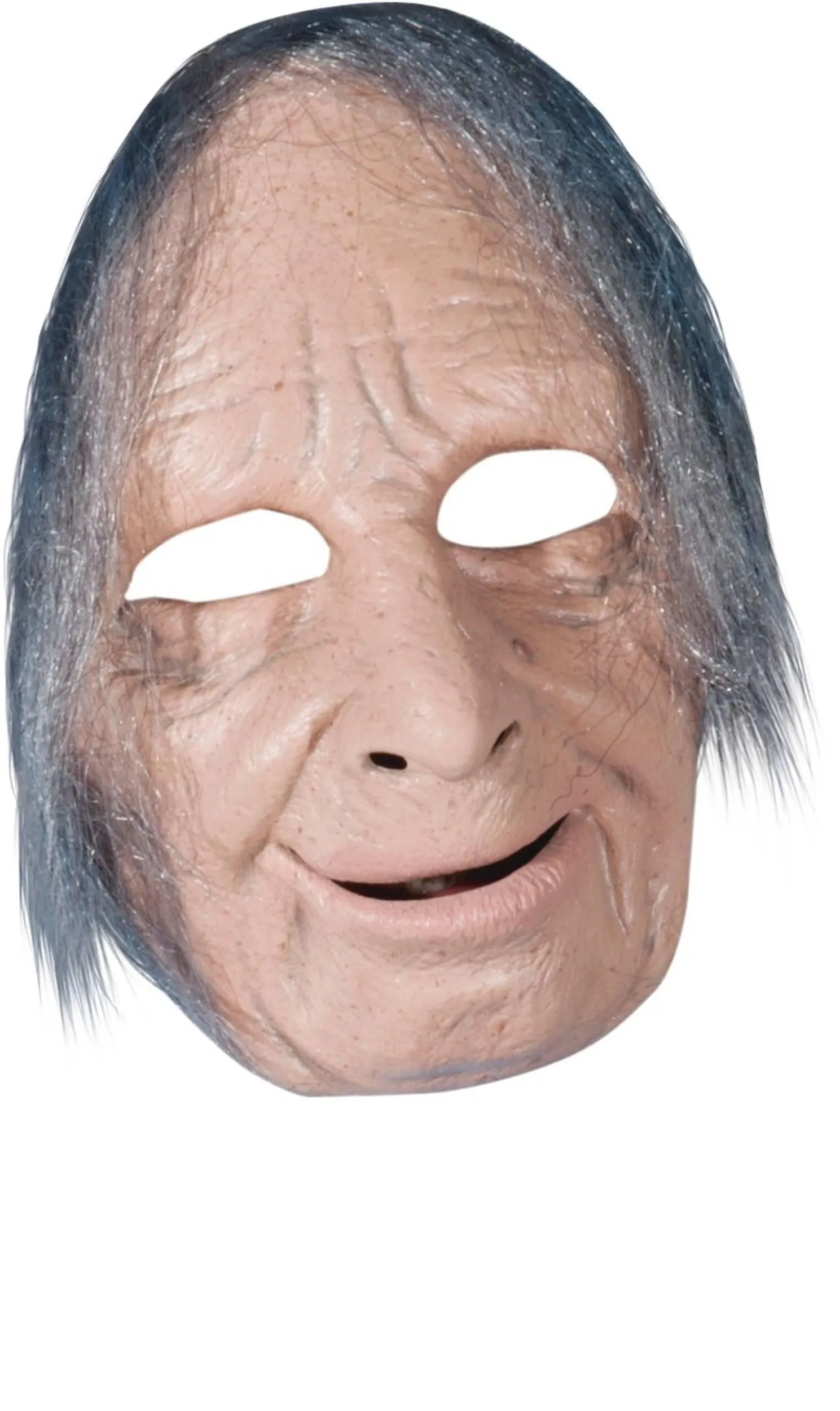 Old Lady Mask with Hair, Beige/Grey, One Size, Wearable Costume Accessory for Halloween