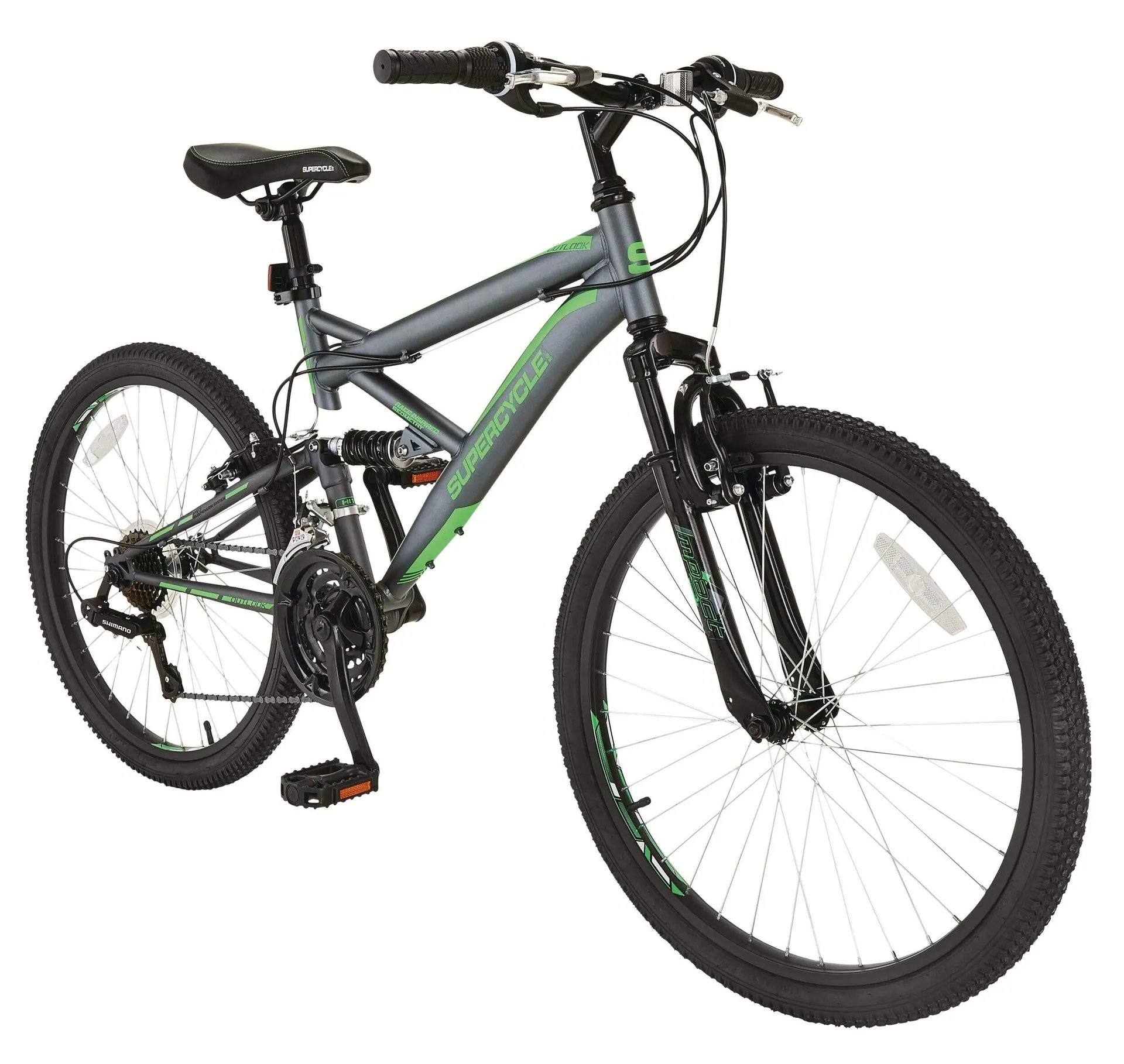 Supercycle Outlook Youth Dual-Suspension Mountain Bike, 24-in Wheel, Grey/Green