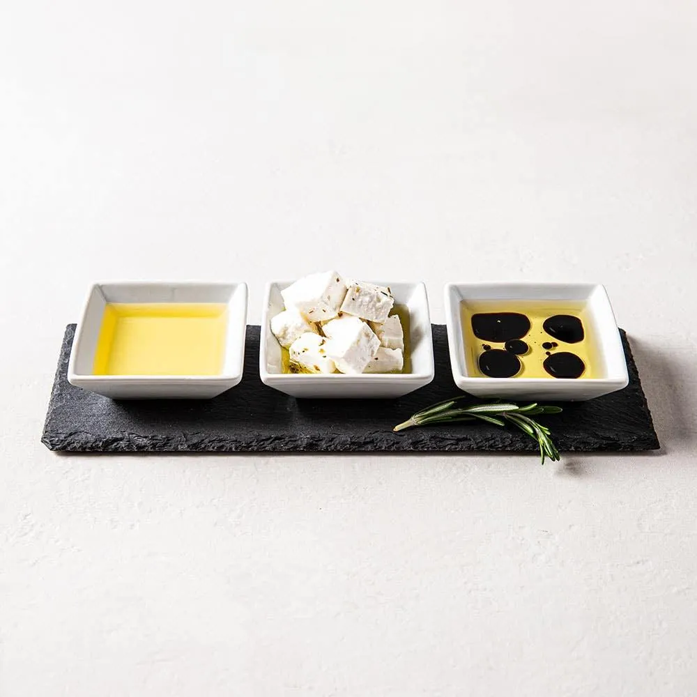 KSP Share Porcelain Bowls with Slate Tray - Set of 4 (White)