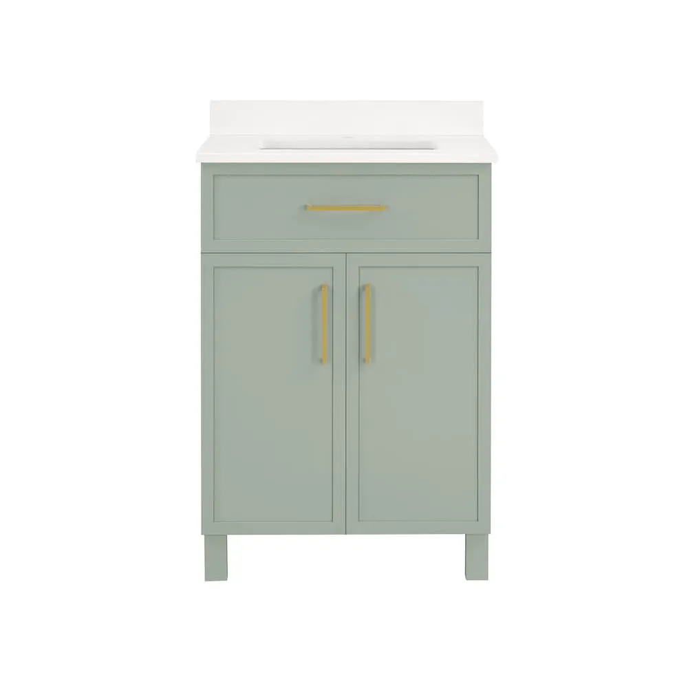 Bilston 24 in. W x 19 in. D x 34.5 in. H Bath Vanity in Sage Green with White Engineered Stone Top
