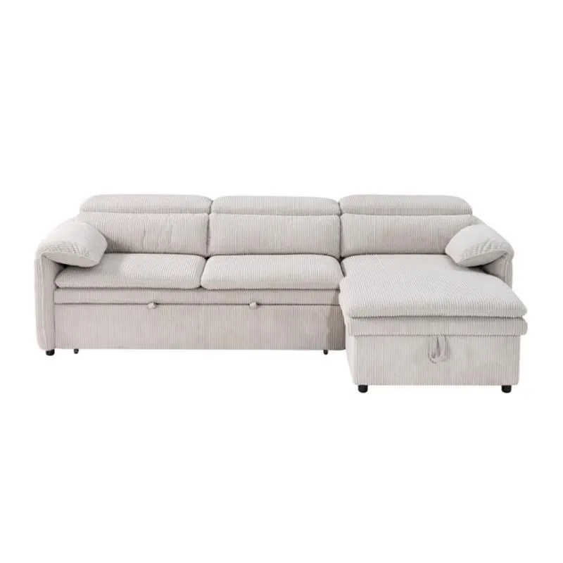 Sectionnel convertible avec chaise longue côté droit et rangement - beige