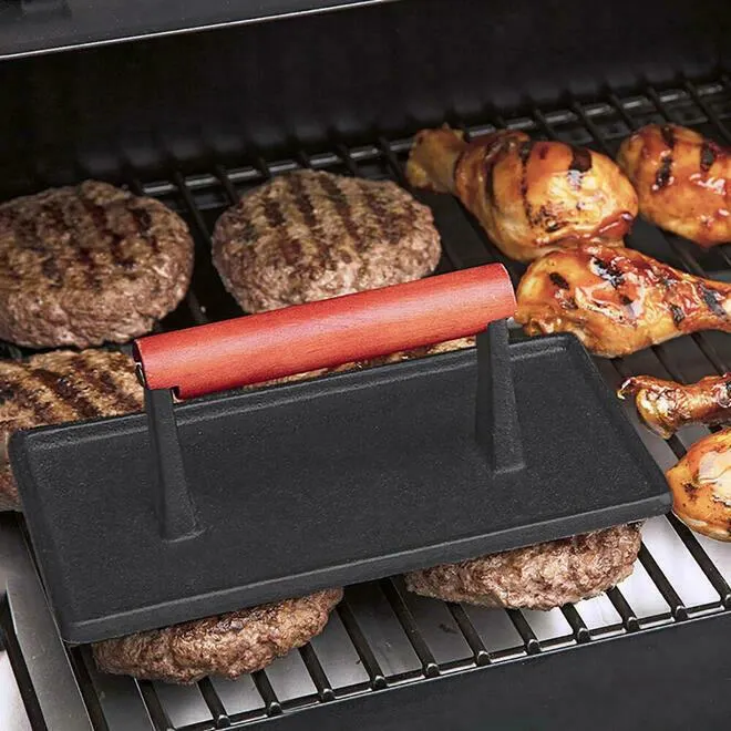 Barbecue Burger Steak Bacon Cast Iron Grill Press for Home and Professional Cooking - BBQ Devil