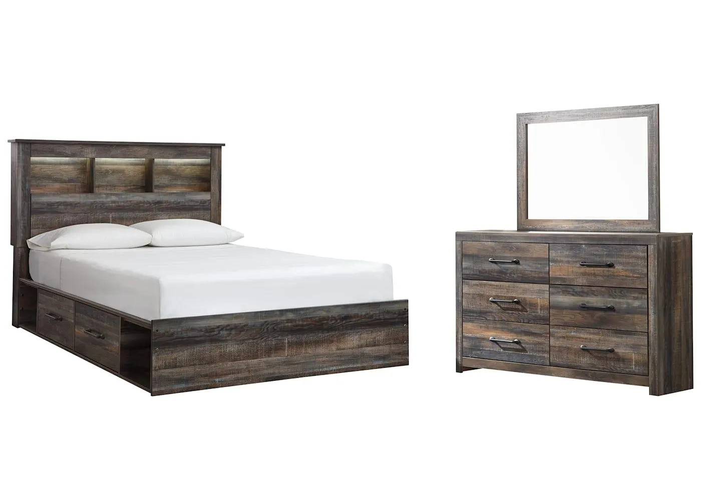 Drystan 5 Piece Queen Bookcase Bed with 4 Drawer Storage Bedroom - Multi