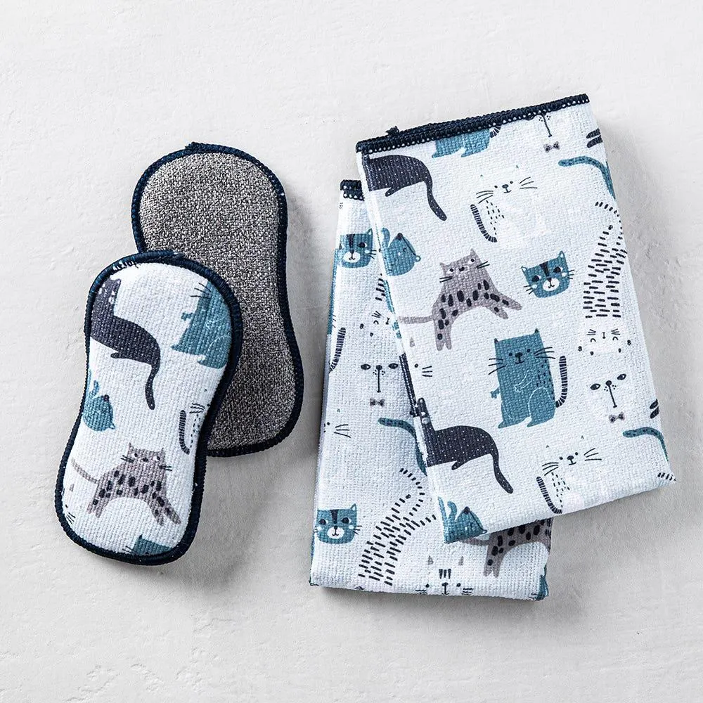 Harman Microfiber 'Cats' Sponge & Cloth Cleaning Set/4