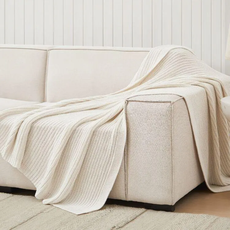 KOO Marley Knit Throw Blanket Ivory 130 x 180 cm