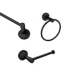 Sarsen 3-Piece Bathroom Accessory/Hardware Set with Toilet Paper Holder, Towel Ring, and 24-Inch Towel Bar in Matte Black