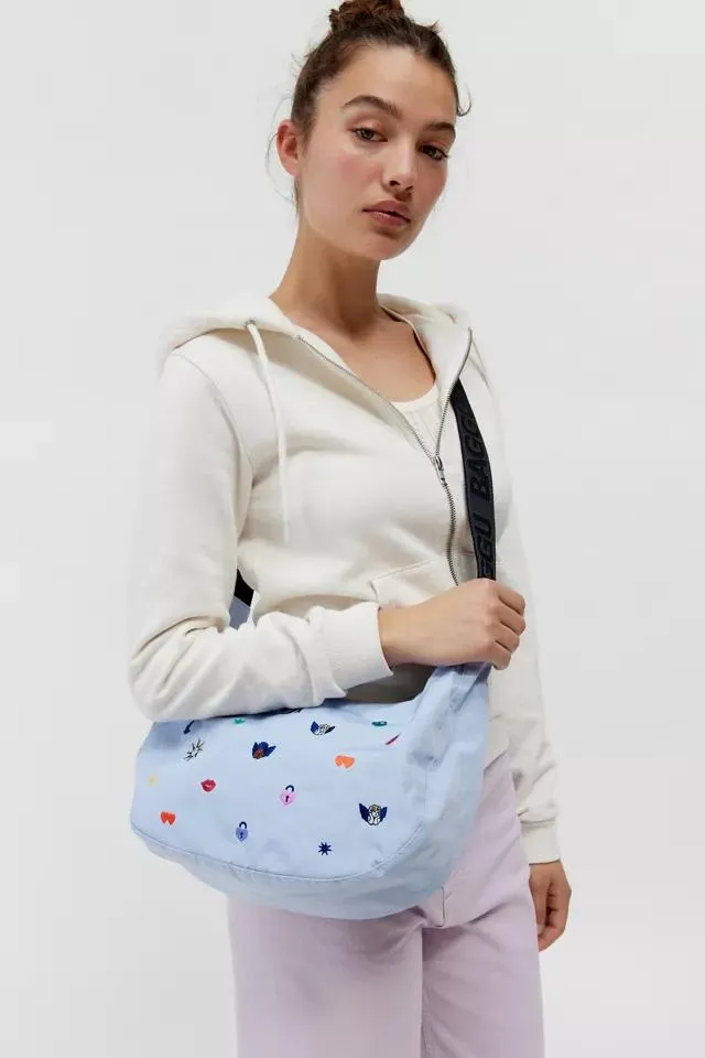 BAGGU UO Exclusive Embroidered Medium Nylon Crescent Bag