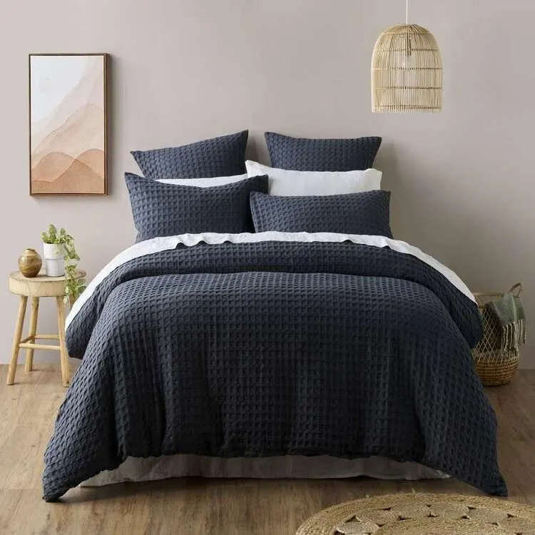 KOO Oliver Waffle Quilt Cover Set Slate