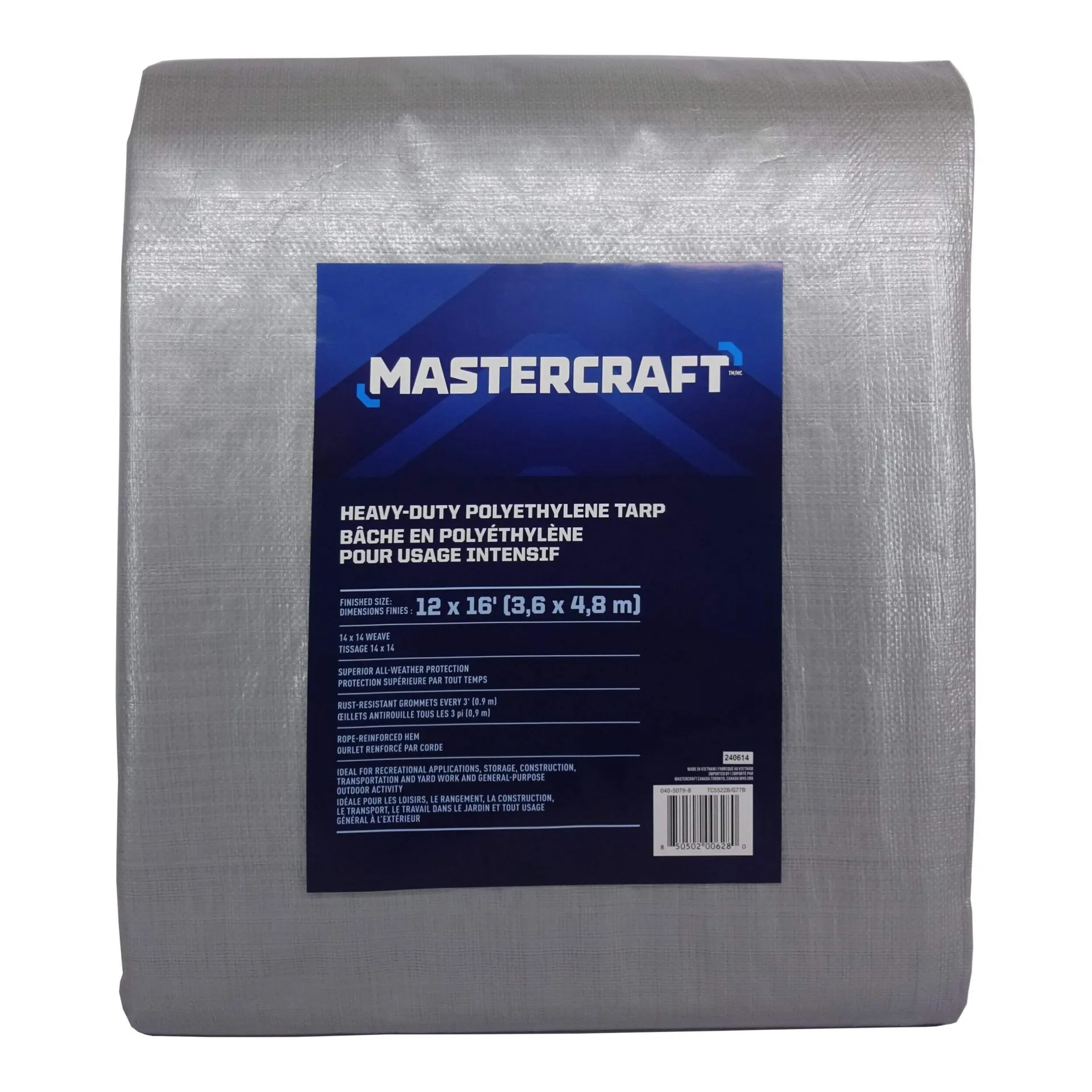 Mastercraft Premium Heavy Duty Poly Tarp, Waterproof, 12-ft x 16-ft