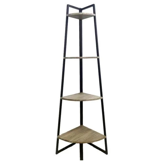 Étagère à coin en métal et bois