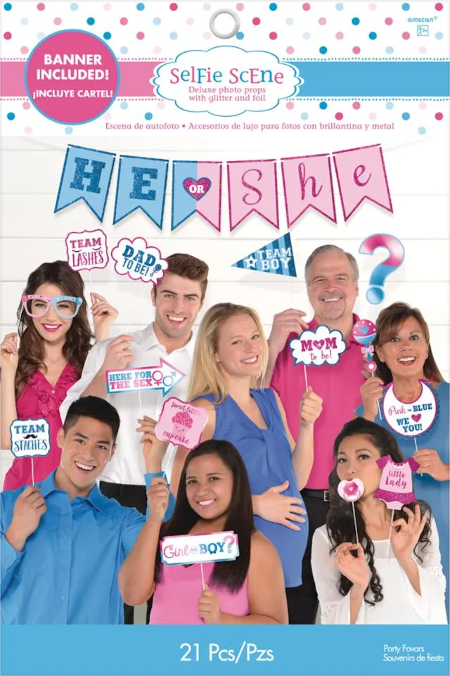 He or She Gender Reveal Photo Booth Kit, 21-pc