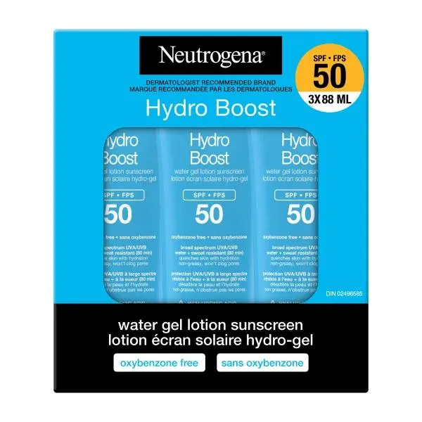 Neutrogena Hydro Boost Water Gel Lotion Sunscreen SPF 50, 3 x 88 mL