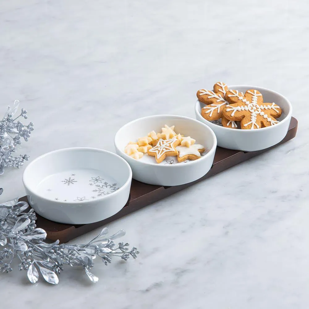KSP Christmas 'Snowfall' Porcelain Bowls with Tray - Set of 4 (White)