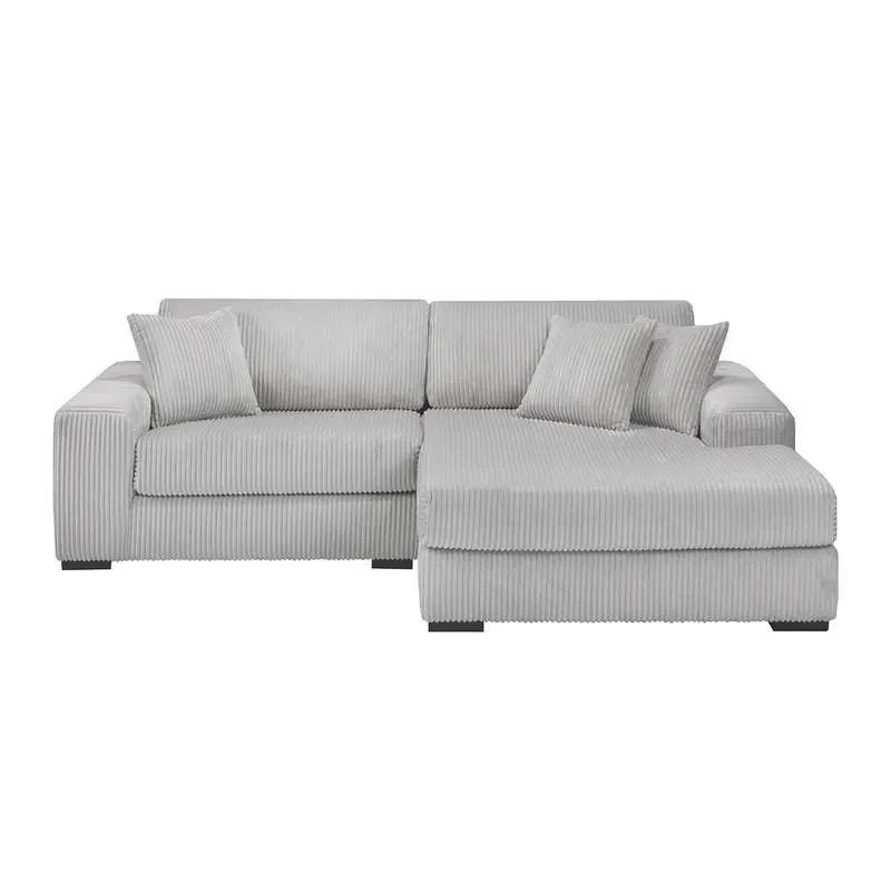 Sofa en velours côtelé avec chaise longue à droite - gris pâle