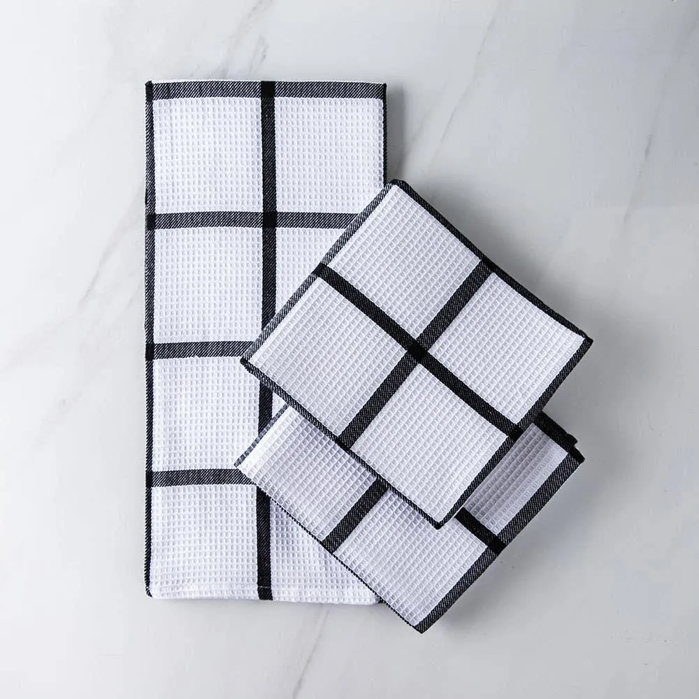 Harman Premium Quality 'Window Pane' Kitchen Towel - S/3 (Black)