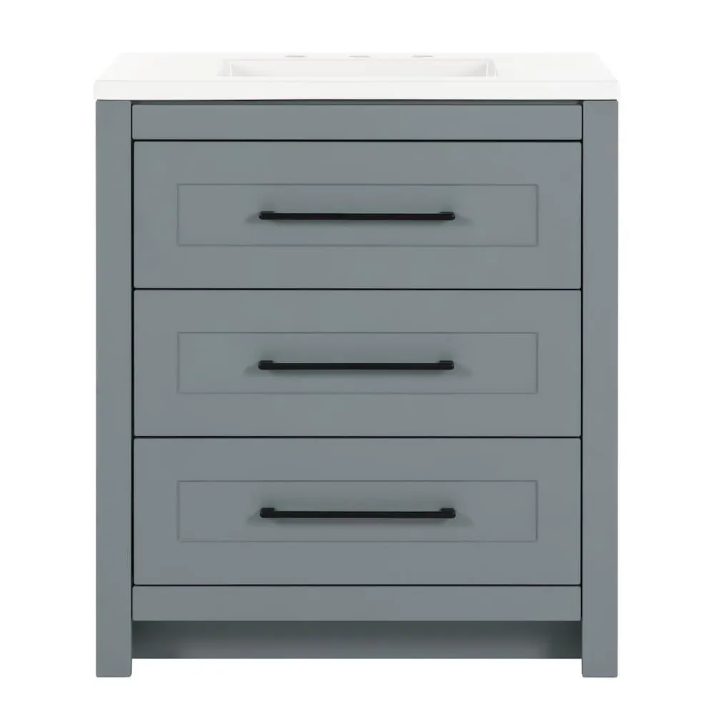 Sandhill 30.5-inch W x 18.75-inch D x 35.14-inch H Laguna Blue 3-Drawer Bathroom Vanity with Single Sink White Cultured Marble Top