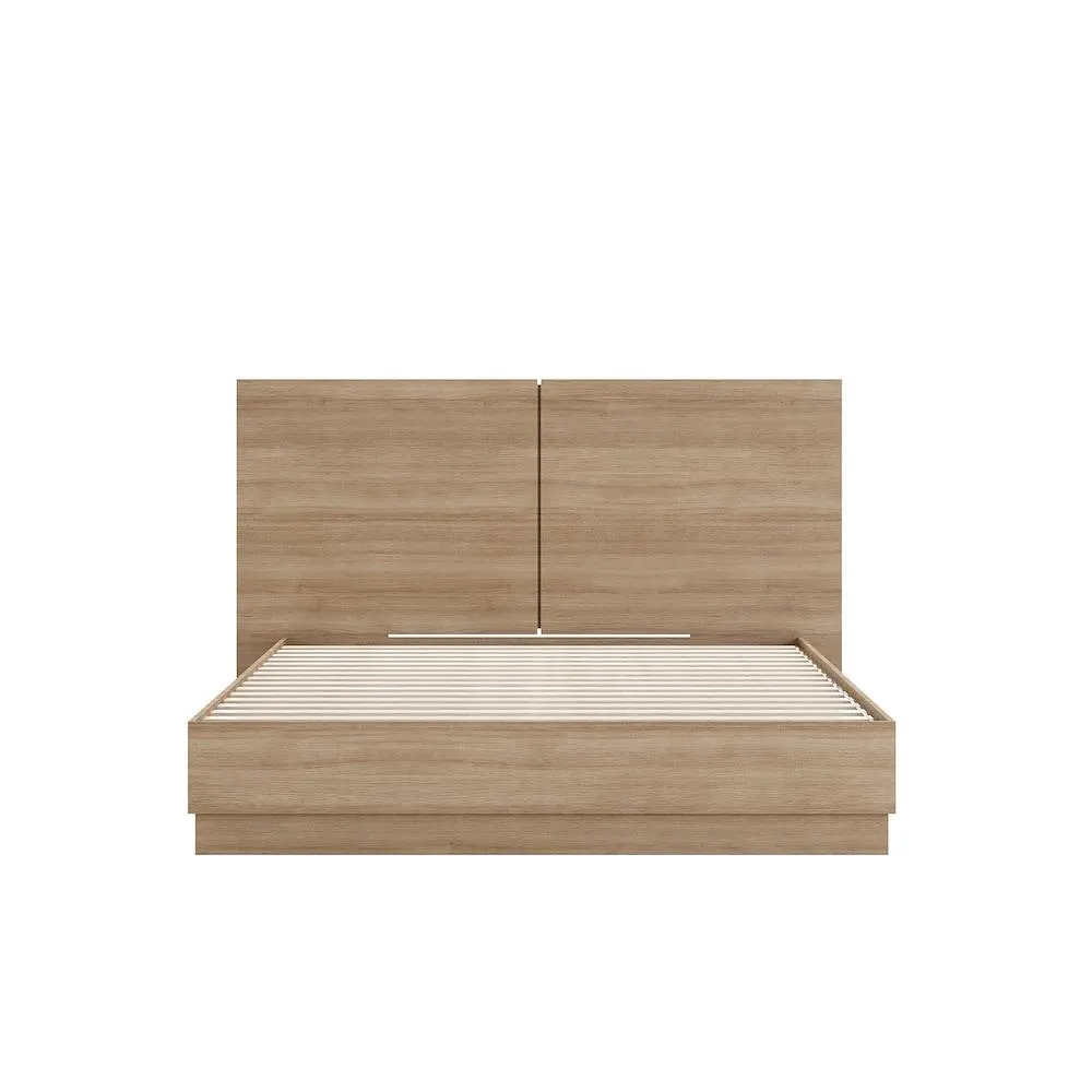 Milano King Size Platform Bed with Headboard in Brown Oak