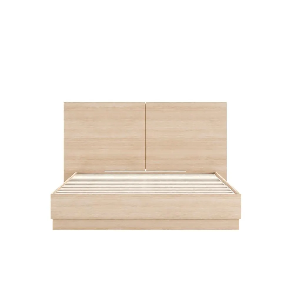 Milano King Size Platform Bed with Headboard in Natural Blonde Oak