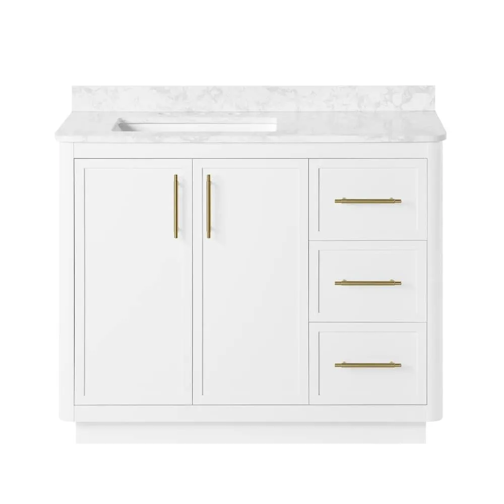 Faraday 42-inch W x 19-inch D White Wood Single Undermount Sink Bathroom Vanity with White Cultured Marble Countertop