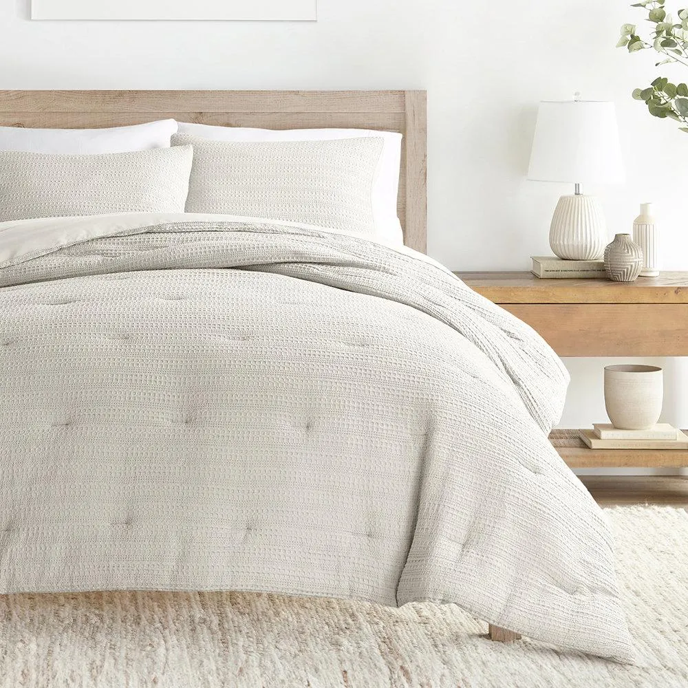 Waffle Textured 3 Piece Comforter Set All Season Down-Alternative Ultra Soft Bedding